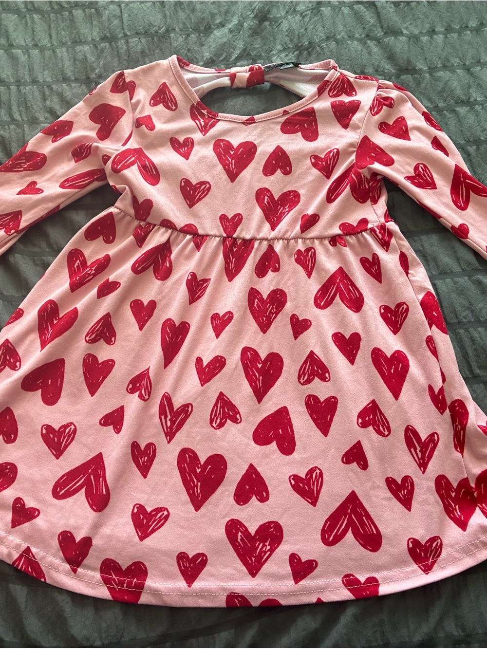 Kids Pink Heart Print Long-Sleeve Dress